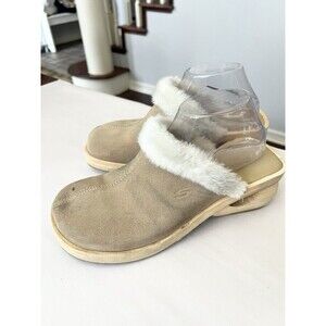 VTG 90’s Skechers Suede Clogs Tan Y2K Chunky Heel Platform Size 9 Wood Heel